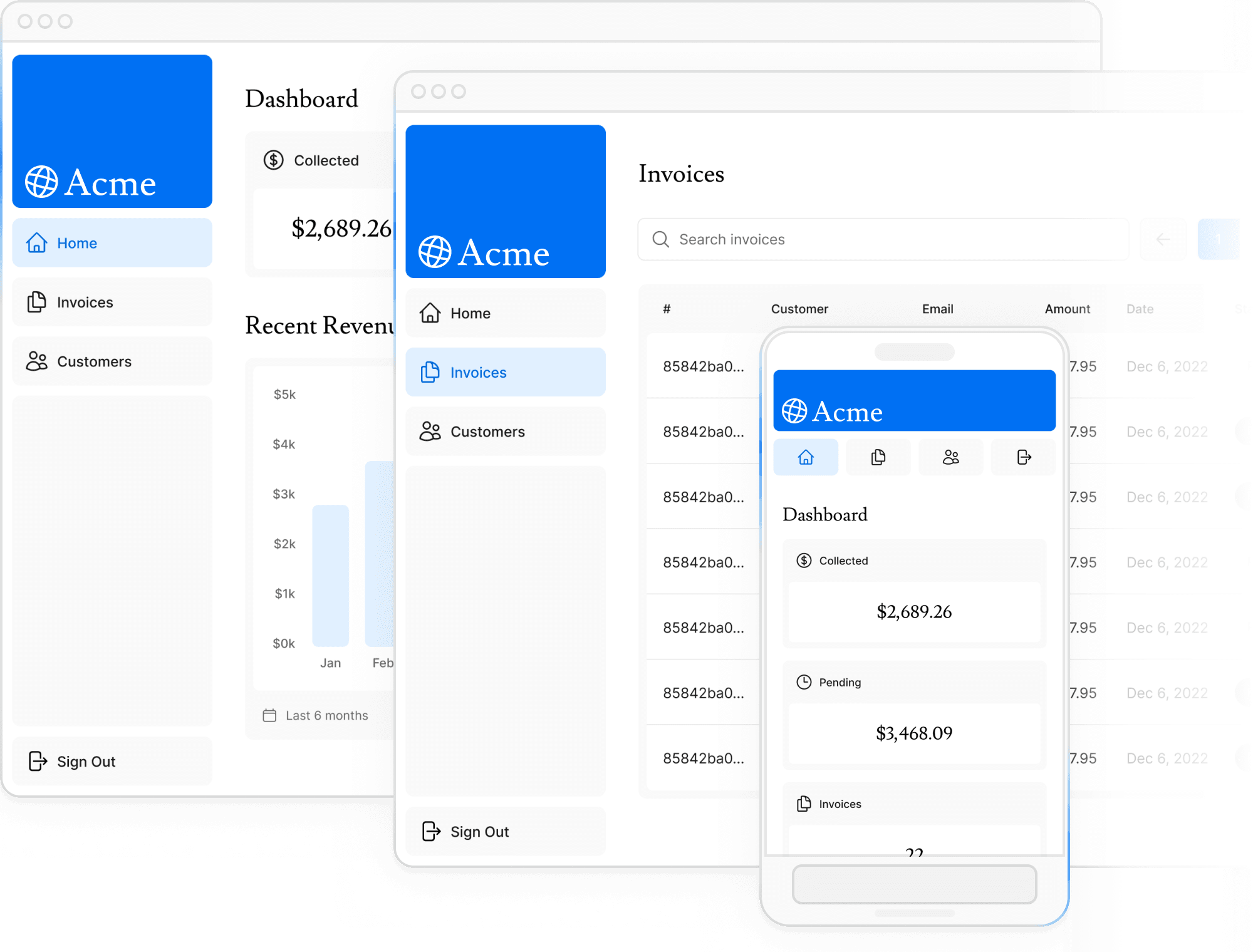 Screenshot of the dashboard project showing deskop version